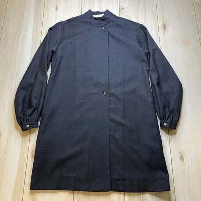 Abrigo largo Brooks Brothers vintage de lana sin cuello gris para mujer talla grandes bolsillos Foto 1 de 4