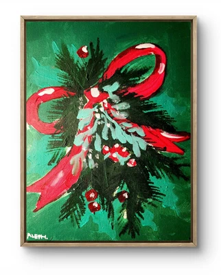 Corona de arte original 14x11 colorido arte moderno pintura de Navidad sobre lienzo Foto 1 de 4