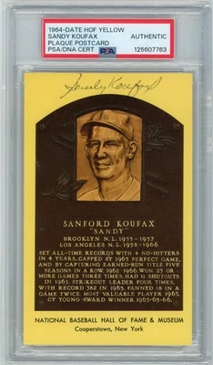 1964 SANDY KOUFAX HALL OF FAME PLAQUE POSTCARD SIGNED PSA/DNA - Image 1 of 2