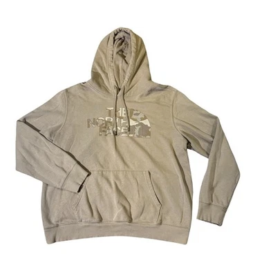 The North Face mens XL tan camouflage logo fleece cotton blend hoodie EuC - Image 1 of 4