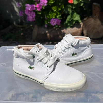 ZAPATOS DE CUERO LACOSTE NIÑOS BLANCOS DE CAÑA ALTA TALLA 9 EN MUY BUEN ESTADO Foto 1 de 4