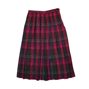 Gonna midi PENDLETON $269 rosa verde nero tartan a quadri plissettata lana taglia 12 - Foto 1 di 3