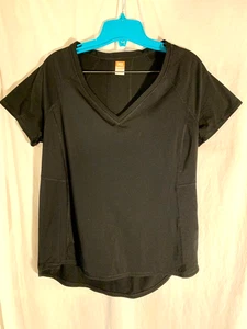 Lucy Activewear T-Shirt Women’s Large Rounded Hem VNeck Black Athletic Workout - Picture 1 of 6