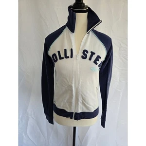 Retro Sport Zip Up Hoodie Jacket White Navy Logo California Womens M - Picture 1 of 5