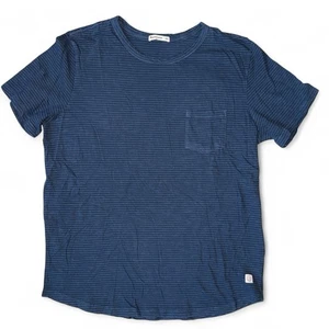 NWOT Blue Saddle Hem Striped Henley T-Shirt from Marine Layer, Size M/L - Picture 1 of 5