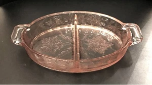 Pink Depression Glass Jeanette Poinsettia Two-Part Divided Relish Condiment Dish - Picture 1 of 13