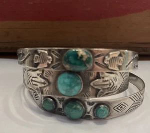 "Juego de 3 pulseras navajo cerrillos turquesa plata de ley de 2,5"" Dian". Vintage - Imagen 1 de 18