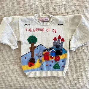 Wizard of Oz Kids Knit Sweater Rare 4t Embroidered Aunti M’s Fantasies Vintage - Picture 1 of 7