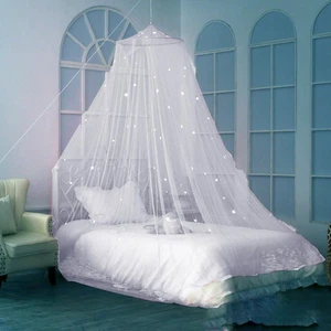 Pink Hanging Mosquito Net round Princess Bed Canopy White Dustproof Fine Mesh Mo - Picture 1 of 12