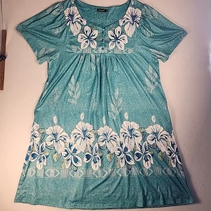 UDFORSK Aqua Hawaiian Floral Boho Dress 2XL Womens Cotton Blend Vibe Button - Picture 1 of 6
