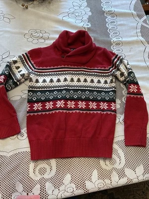 The Children's Place Snowflake Fair Isle Sweater Christmas Tree Shawl Red 7/8 M - Image 1 of 4