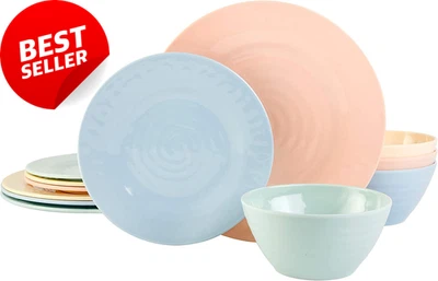 Brist Melamine Plastic Dinnerware Set, Service for Four (12Pcs), Pastels - image 1 of 4