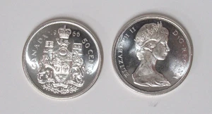 TWO (2x) CANADA 1966 SILVER 50¢ HALF DOLLARS, 80% Silver Proof-like Coins (UNC) - Picture 1 of 3