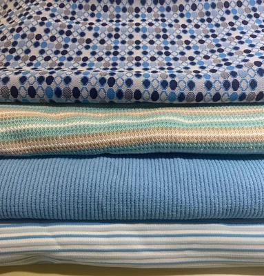 Lot Of 4 Vtg Polyester Knit & Double Knit Fabrics Blues Textured 3 Lbs - Image 1 of 2