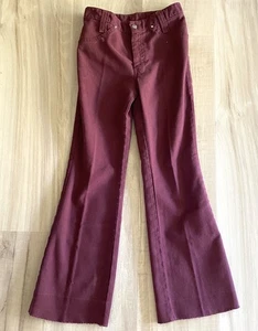 Vintage Boho Girls 25x26.5 Burgundy Distressed Bell Wide Boot Cut Flare 70s - Picture 1 of 3