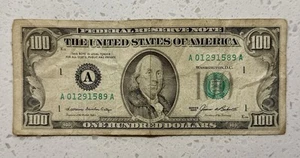 1985 Series 100 Dollar Bill А 01291589 А - Picture 1 of 2