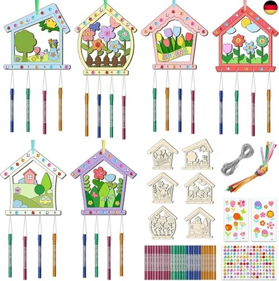 MARKE NOURDOM 12tlg Vogelhaus Windspiele Bastelset Kinder Vogelhaus Bausatz Kinder Holz