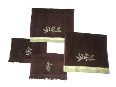JUEGO DE TOALLAS DE MANO Y PUNTA DE LOS DEDOS AVANTI HELECHOS VERDE MARRÓN MADERA VERDE BORDADOS (4P) Foto 1 de 4