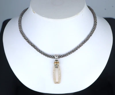 Lagos Caviar Silver 18k Yellow Gold Pave Diamond Open Square Pendant Necklace - Image 1 of 4