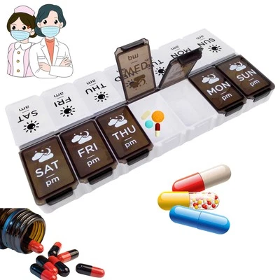 Extra Large Weekly Pill Organizer 2 Times A Day Medicine Cases Boxs For Vitamins - Image 1 of 4