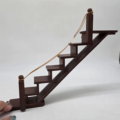 Vtg Wooden Staircase Floating Wall Shelf Knick Knack Stairs - Image 1 of 4