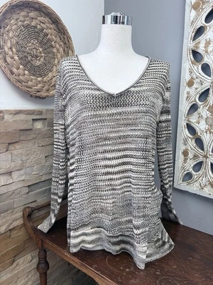 Dressbarn Gris Punto Abierto, Cuello en V, Manga Larga, Estilo Boho, Verano Talla L Foto 1 de 4