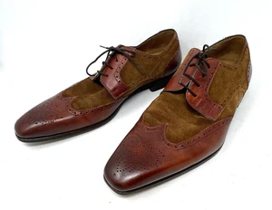 Magnanni Mens Wingtip Oxford Dress Shoes 13 Burgundy Chestnut Rust Leather Suede - Bild 1 von 22