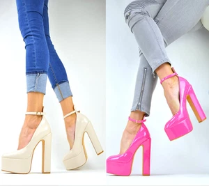 DESIGNER DAMENSCHUHE EXTREM BLOCKABSATZ PLATEAU  PUMPS SEXY HIGH HEELS - Bild 1 von 10
