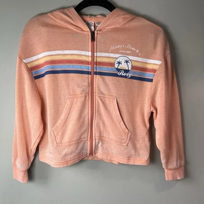 Sudadera con Capucha con Cremallera Roxy Girls, Naranja con Gráfico a Rayas, Talla 6 Foto 1 de 4