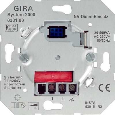 Gira 0331 00 System 2000 NV-Dimmeinsatz (Tastdimmer) 20-500 VA 033100 + Aufsatz - Bild 1 von 3