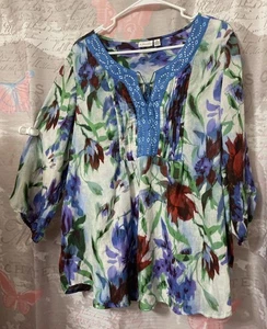 Kim Rogers Damen 1X grünes verziertes 3/4-Arm-Top mit V-Ausschnitt 100 % Poly - Bild 1 von 9