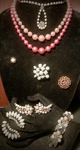 Vintage High End Milk glass Rhinestone Jewelry Lot Some Signed - Picture 1 of 18