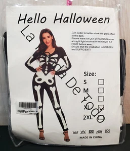 SEXY MUJER TRAJE DE SALTO SKELTON BRILLO EN LA OSCURIDAD DE HALLOWEEN DISFRAZ L LG - Imagen 1 de 8