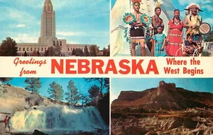 Postal Nebraska Multivista Indios Sioux Snake River State Capitol Scottsbluff - Imagen 1 de 2