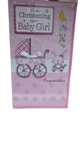 Christening of your BABY GIRL - Congratulations (HAND MADE CARD)  12" X 7"  - Picture 1 of 2