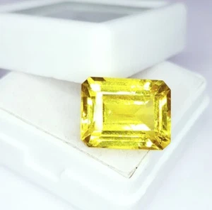 Natural Yellow Sapphire Loose Gemstone 10 Ct Emerald Cut Certified Ring Gems G28 - Picture 1 of 13