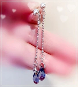 18K White Gold Filled Made With Swarovski Crystal Amethyst Water Drop Earrings - Picture 1 of 8