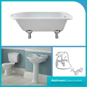 Traditional Freestanding Bath Roll Top Basin Pedestal Toilet WC Bathroom Suite - Picture 1 of 5
