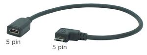 1m Micro USB Rallonge (5 Broche) Plein Câblé Avec 90° Winkel-Stecker