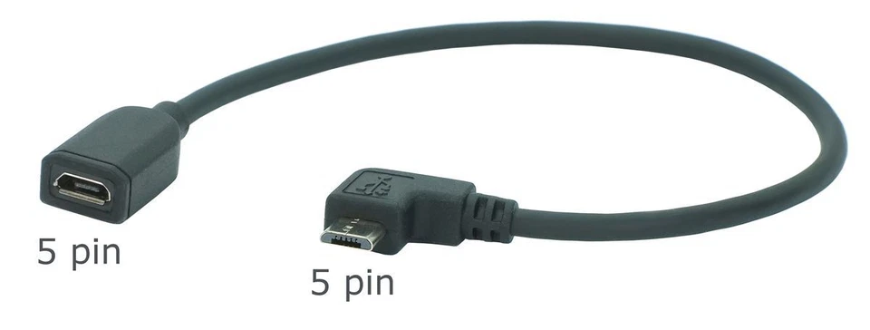 1m Micro USB Cavo di Prolunga (5 Pin) Completamente Cablato Con 90° Prese - Immagine 1 di 2