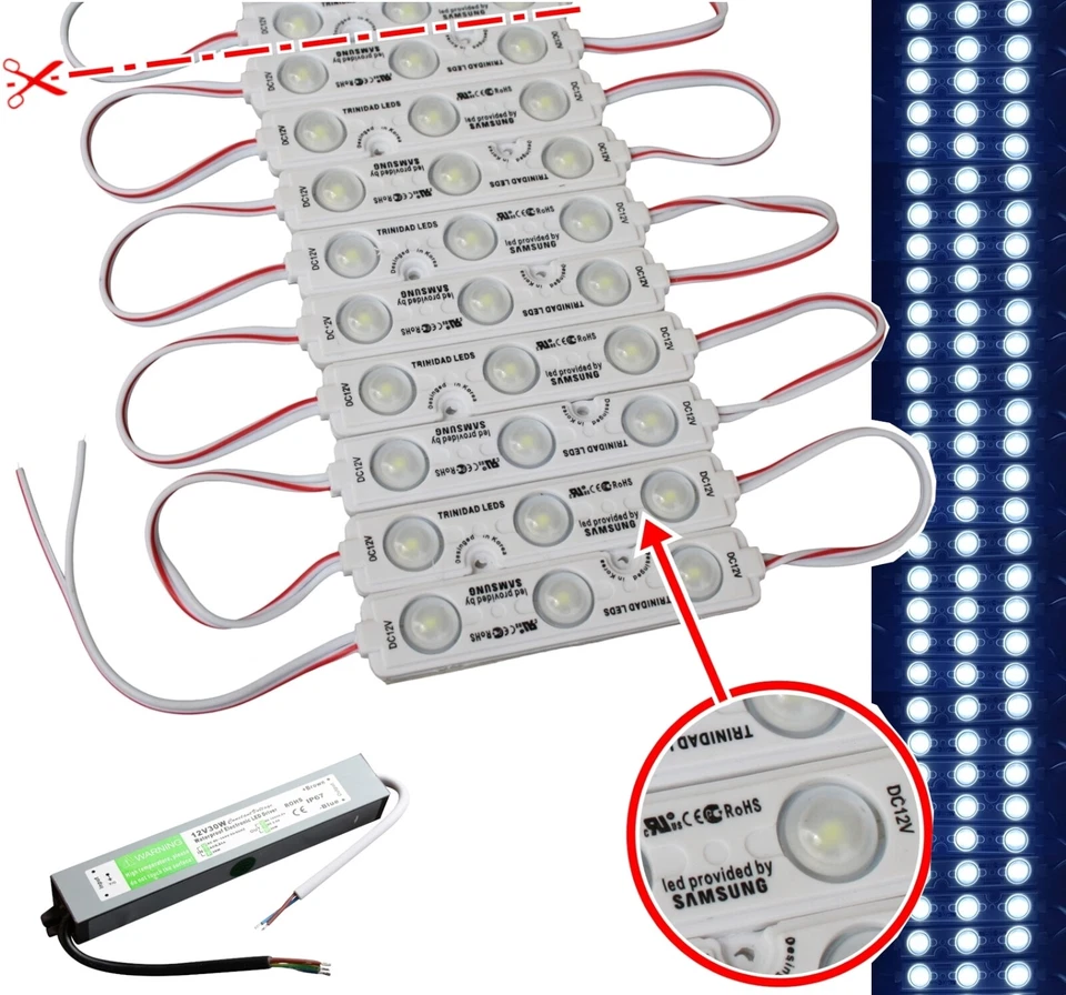 LED-MAFIA 20x-100x 3er LED Samsung Chip Module 10000K weiß Travo 12V Werbung Beleuchtung