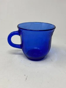 Vintage 1950's Forte Crisa Mexico Cobalt Blue Texture Glass Sunflower Mug - Picture 1 of 8