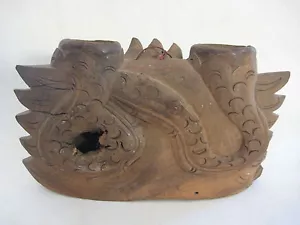Vintage Hand Carved Chinese Wooden Dragon Hanging Bell, 11" W X 6 1/2" H - Picture 1 of 8