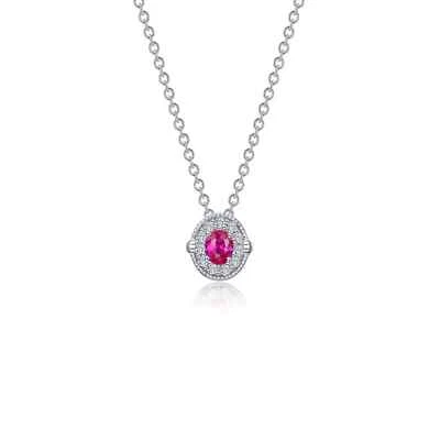 BRAND NEW Lafonn Platinum Plated 0.51 CTW Red Ruby Halo Necklace N0320CRP20 - Image 1 of 3