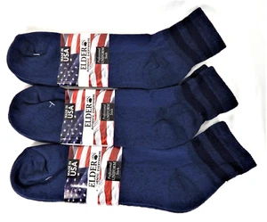 3 Pair Elder Postal Ankle Socks Solid Blue with Navy Stripes USA Size 13-15 - Picture 1 of 4