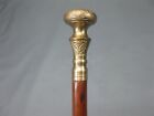 Victorian Design Round Brass Handle Wooden Walking Stick Cane Vintage Men's Gift
