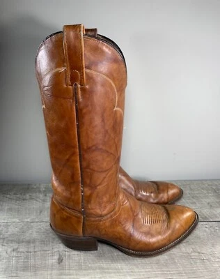 Botas masculinas J Chisholm couro marrom marmoreado #D931 cowboy faroeste tamanho 8.5 vintage - Imagem 1 de 4