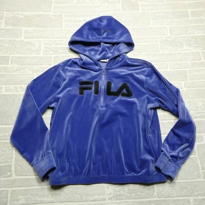FILA Velour Hoodie Womens XL Blue 1/4 Zip Tracksuit Top Soccer Warm Up - Image 1 of 4