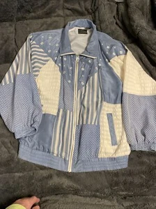 MURELI Rousso Jacke Seide blau weiß Windbreaker Track Vintage 90er Medium - Bild 1 von 4