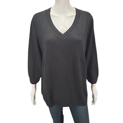 Suéter Isaac Mizrahi Live Mangas 3/4 Punto Borde Cuello en V Talla X Grande Negro Foto 1 de 4